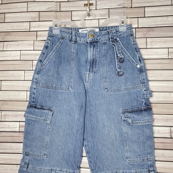 Social Tourist Ultra High‎ Rise Jeans 9R Hollister Flare Leg Cargo Pants Stretch - Picture 3 of 15